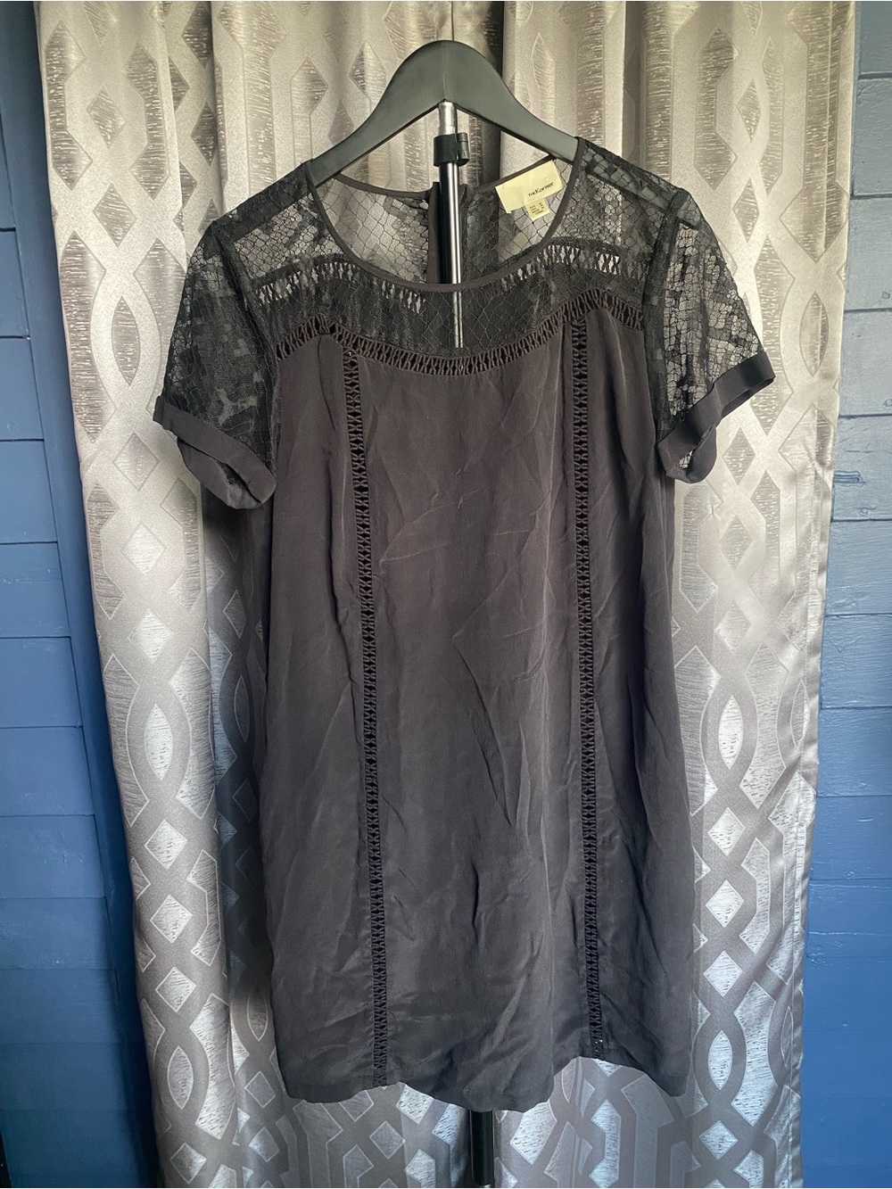 The Korner Women’s Size M Black Lace-Yoke Mini Dress Whimsigoth Witchy Minimal